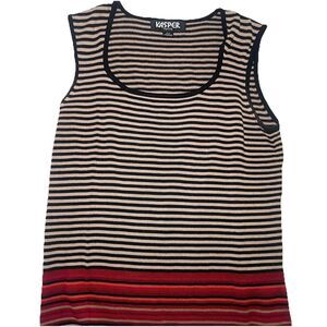 Kasper Petite PP Sleeveless Sweater Tank Top Stripe Beige Black Red Knit Vintage